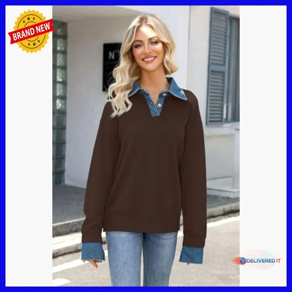 Oversized Chunky Mock Turtleneck Pullover Sweater Long Sleeve V-Neck